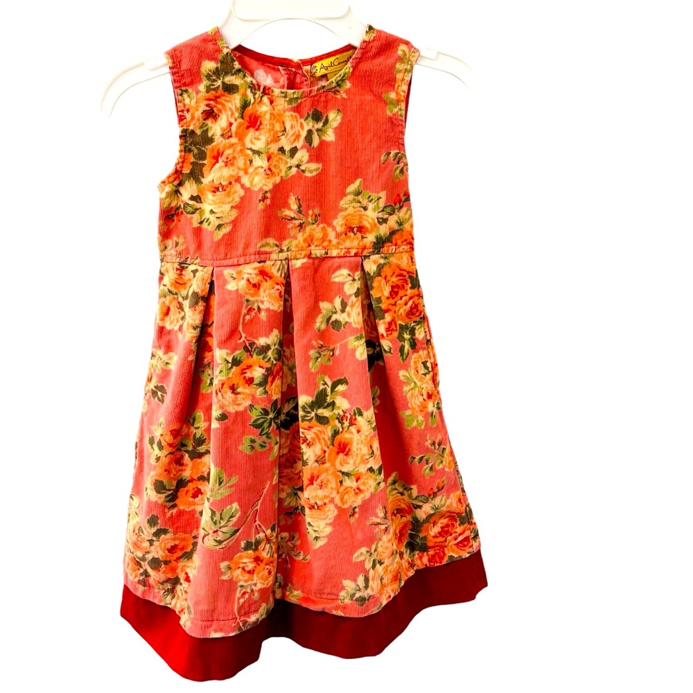 April Cornell Girls Pink Floral Corduroy Jumper Sz 3/4